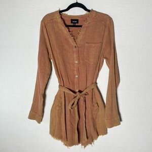 Heyson Soft Orange Linen Long Sleeve Button Up Mini Dress Shit Dress M